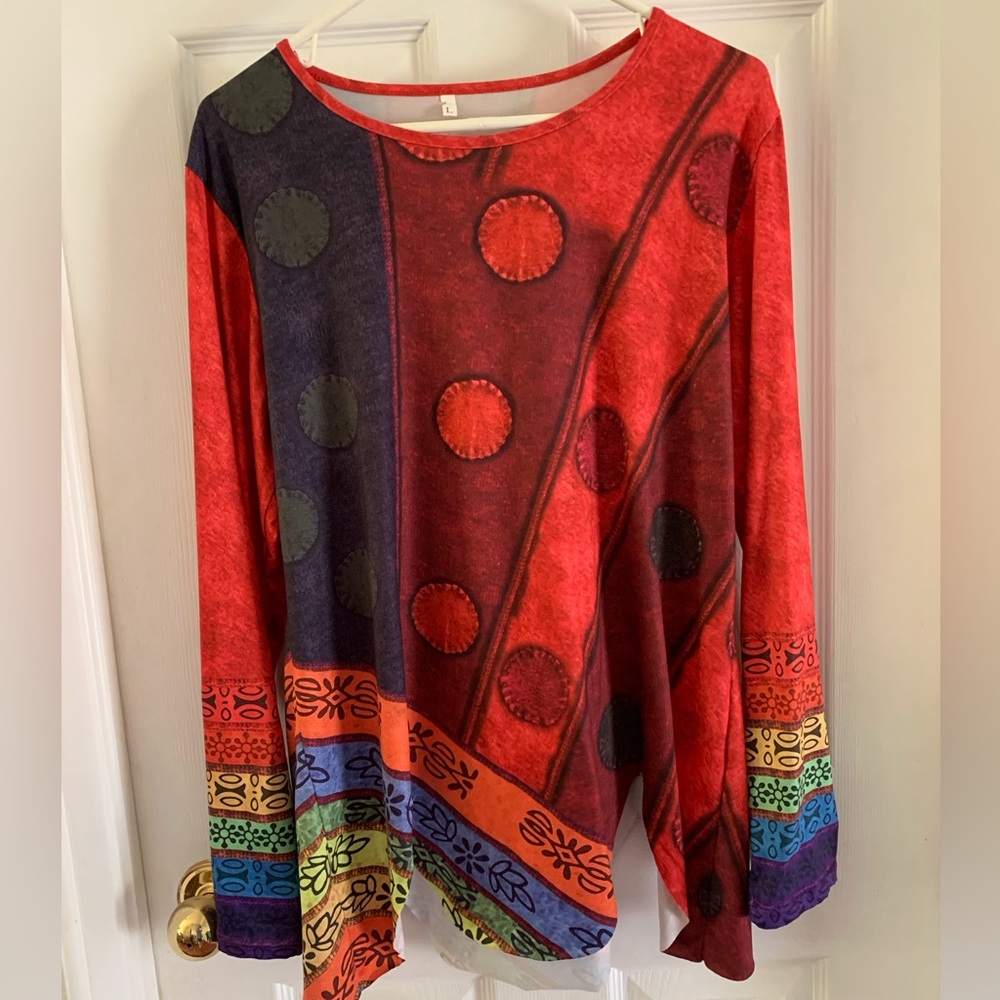 Red Patterned Tunic Top